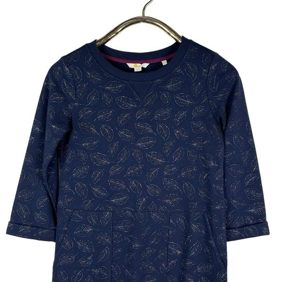 BODEN J0728 HANNAH NAVY SILVER METALLIC LEAF PULLOVER COTTON SWEATSHIRT DRESS - Picture 5 of 13